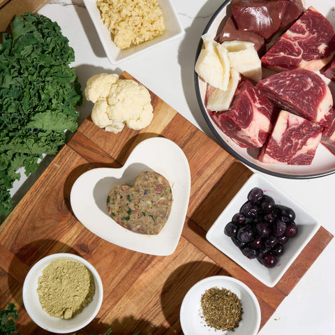 Brilliant Beef dog food ingredients — beef, cauliflower, blueberries and kale — Pip Eats