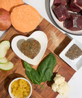 Excellent Emu dog food ingredients — emu, kumara, cauliflower and spinach — Pip Eats