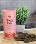 Bonza Beefy Bites air-dried treats on a timber board — Pip Eats
